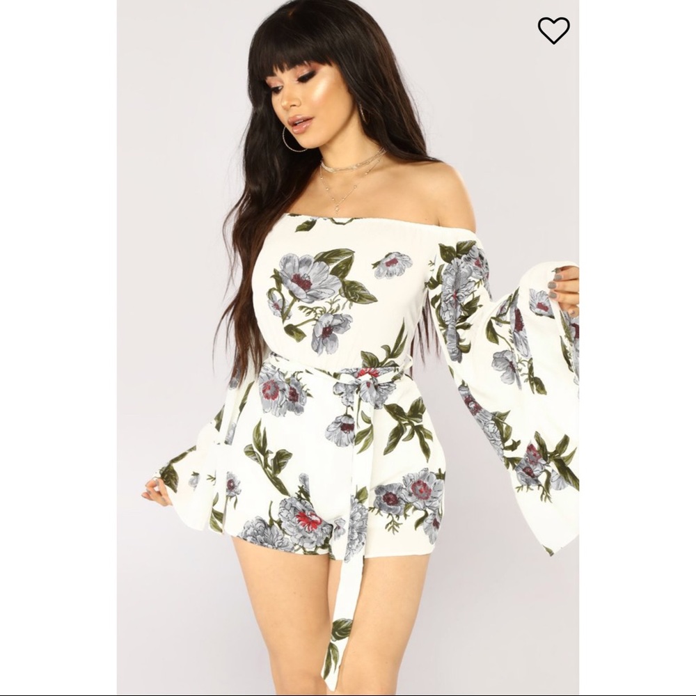Field Trip Floral Romper-off white